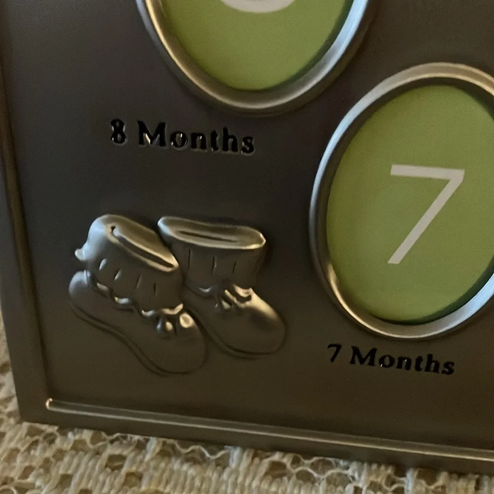 Baby’s First Year Photo Frame- Silver Finish 1 - 3”x5” 12 1.5”x2” openings New